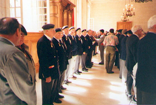The presentation of the 50th anniversary of D-Day 1944 commemoration medals to veterans by the Conseil General of Normandy in the Abbaye des Dames in Caen. Photo: Derek Lovell, 1994