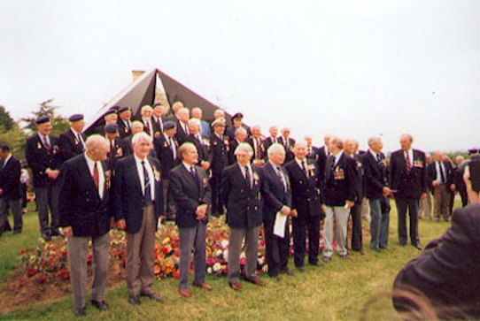 The 197 Sqn Typhoon veterans attending the memorial unveiling ceremony on 6th June 1994, the 50th anniversary of the D-Day invasion of Normandy. photo: © Derek Lovell, 1994
